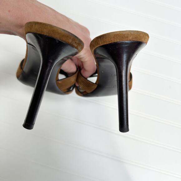 Saint Laurent Tribute 85 Mules Brown Corduroy Woven Heeled Sandals Size 39.5 - Picture 8 of 14